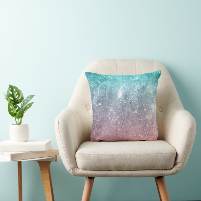 Aqua blue Pink ombre sea galaxy abstract Cushion (Chair)