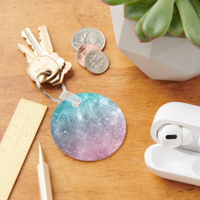 Aqua blue Pink ombre sea galaxy abstract Key Ring (Desk)