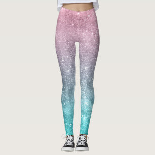 Aqua blue Pink ombre sea galaxy abstract Leggings