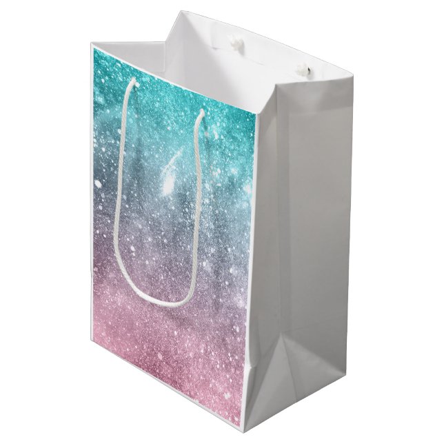 Aqua blue Pink ombre sea galaxy abstract Medium Gift Bag (Front Angled)