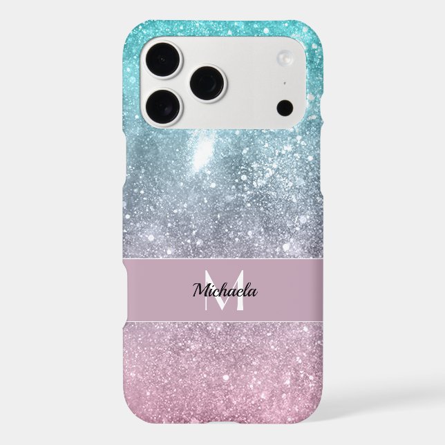Aqua blue Pink ombre sea galaxy abstract Monogram (Back)