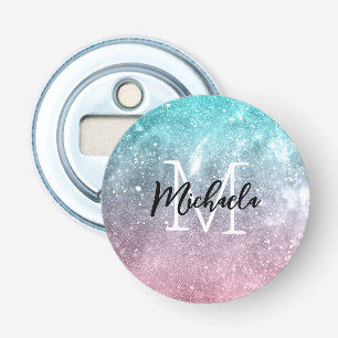 Aqua blue Pink ombre sea galaxy abstract Monogram Bottle Opener