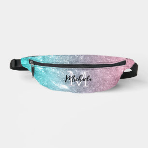 Aqua blue Pink ombre sea galaxy abstract Monogram Bum Bags