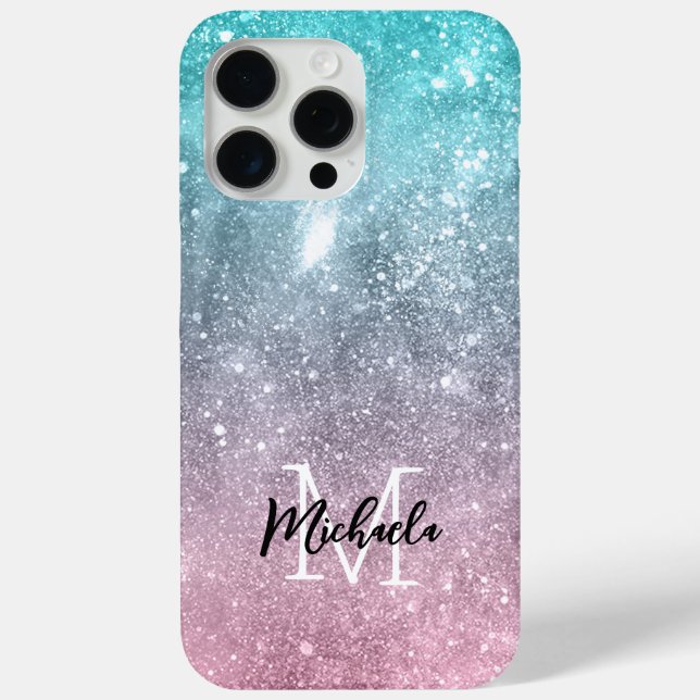 Aqua blue Pink ombre sea galaxy abstract Monogram Case-Mate iPhone Case (Back)