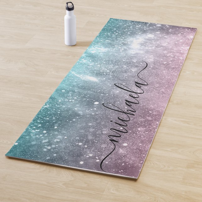 Aqua blue Pink ombre sea galaxy abstract Monogram Yoga Mat (In Situ)