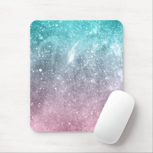 Aqua blue Pink ombre sea galaxy abstract Mouse Mat