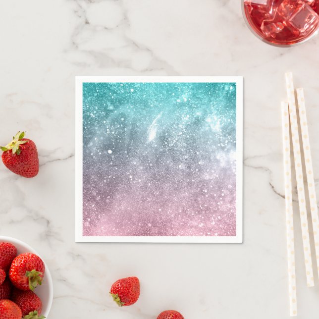 Aqua blue Pink ombre sea galaxy abstract Napkin (Insitu)
