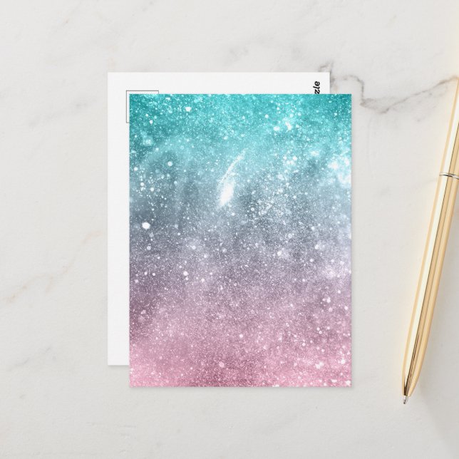 Aqua blue Pink ombre sea galaxy abstract Postcard (Front/Back In Situ)