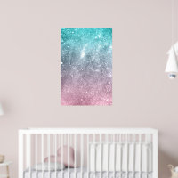 Aqua blue Pink ombre sea galaxy abstract