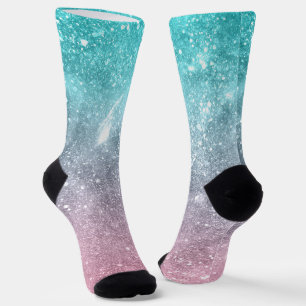 Aqua blue Pink ombre sea galaxy abstract Socks