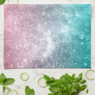 Aqua blue Pink ombre sea galaxy abstract Tea Towel