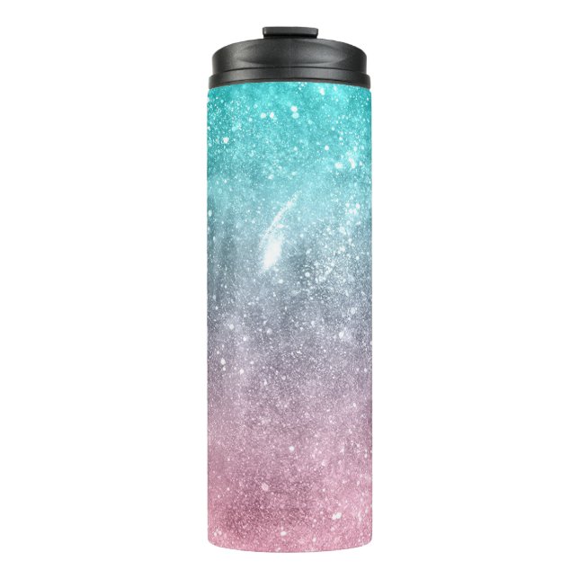 Aqua blue Pink ombre sea galaxy abstract Thermal Tumbler (Front)