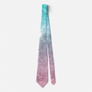Aqua blue Pink ombre sea galaxy abstract Tie