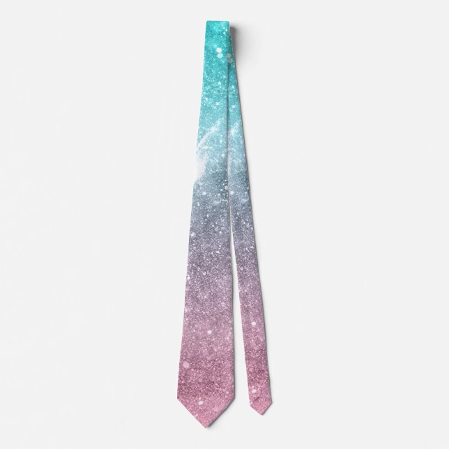 Aqua blue Pink ombre sea galaxy abstract Tie (Front)