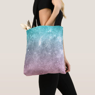 Aqua blue Pink ombre sea galaxy abstract Tote Bag