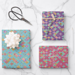 Aqua Blue Pink Purple Gold Glitter Mermaid Wrapping Paper Sheet