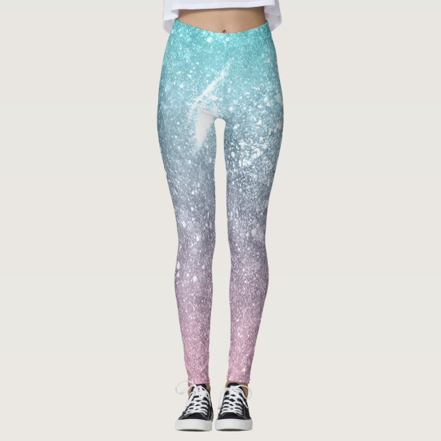 Aqua blue Pink sea galaxy abstract Leggings (Front)