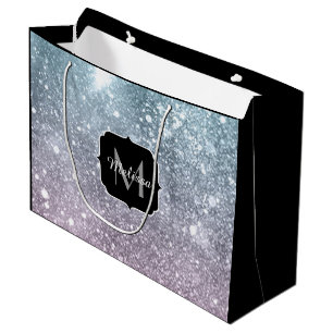 Aqua blue Pink sea galaxy abstract Monogram Large Gift Bag