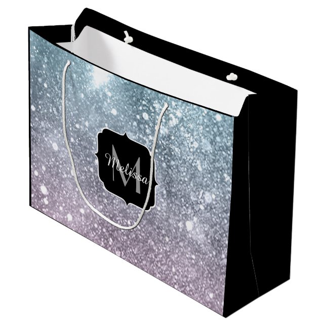 Aqua blue Pink sea galaxy abstract Monogram Large Gift Bag (Front Angled)