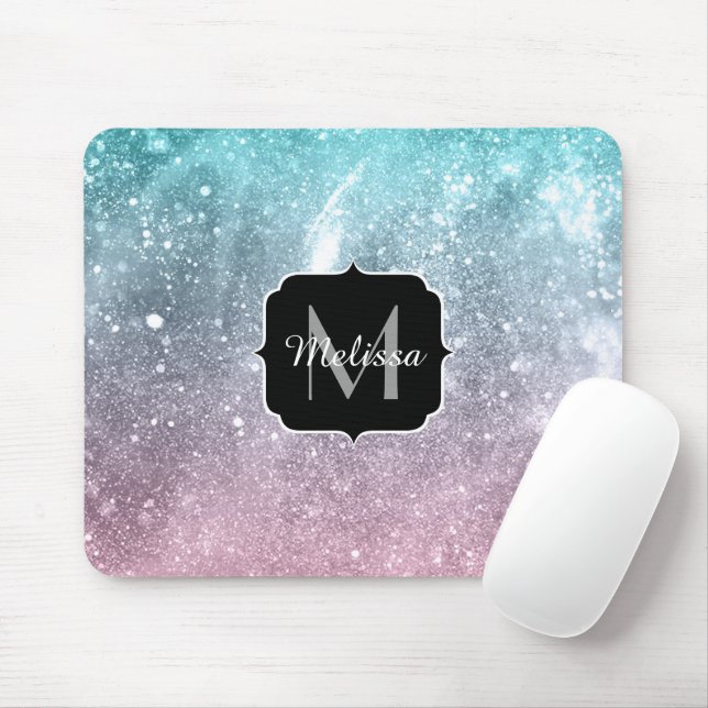 Aqua blue Pink sea galaxy abstract Monogram Mouse Mat (With Mouse)