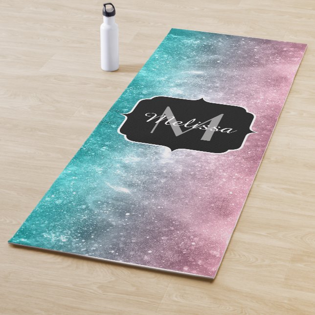 Aqua blue Pink sea galaxy abstract Monogram Yoga Mat (In Situ)