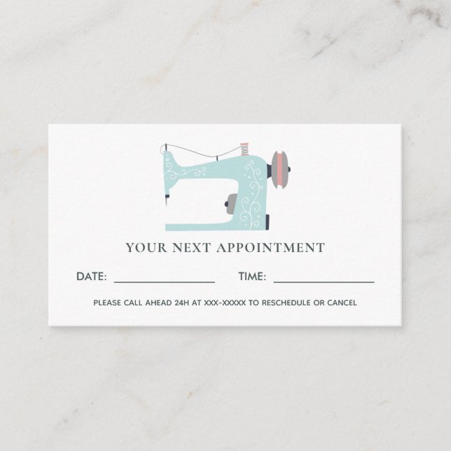 AQUA BLUE PINK SEWING MACHINE TAILOR APPOINTMENT BUSINESS CARD (Front)