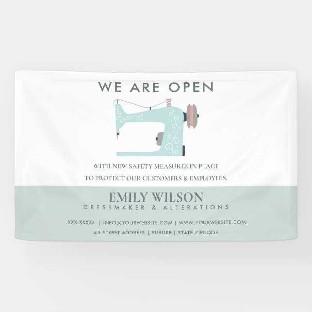AQUA BLUE PINK SEWING MACHINE TAILOR RE OPENING BANNER (Horizontal)