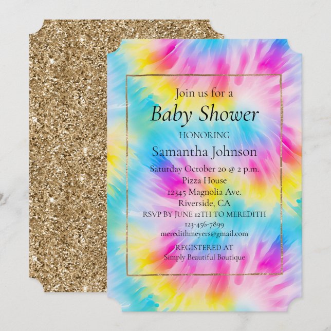 Aqua Blue Pink Yellow Tie Dye  Invitation (Front/Back)