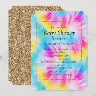 Aqua Blue Pink Yellow Tie Dye  Invitation
