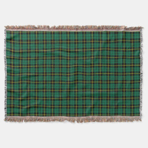 Aqua blue plaid print, black yellow stripe throw blanket