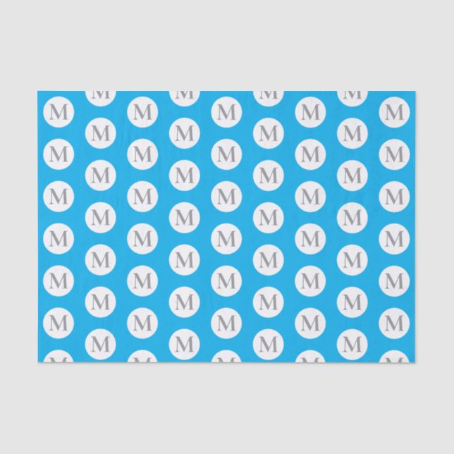 Aqua Blue Polka Dot Monogram Tissue Paper (Front)