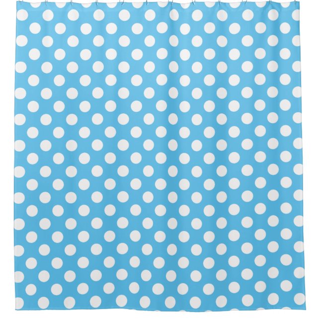 Aqua Blue Polka Dot Pattern Shower Curtain (Front)