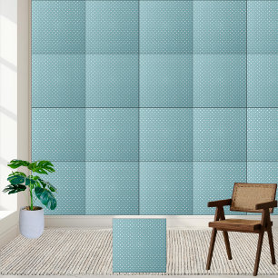 Aqua Blue Polka Dot - Retro White Dotted  Tile