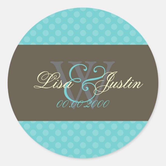 Aqua Blue Polka Dots monogram stickers (Front)