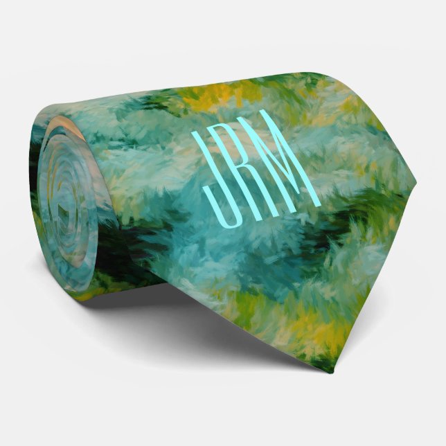 Aqua Blue Pool Impressions Monogrammed Tie (Rolled)
