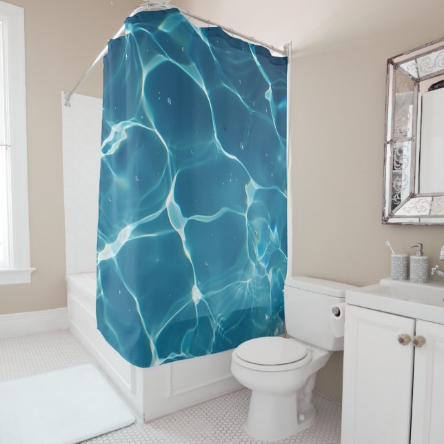 Aqua Blue Pool Water Pattern Shower Curtain (In Situ)