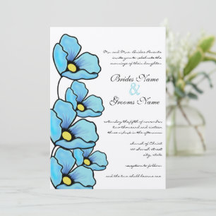 Aqua Blue Poppy Flowers Wedding Invitation