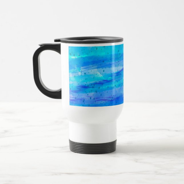 Aqua Blue, Purple and Teal Abstract Art  Travel Mug (Left)