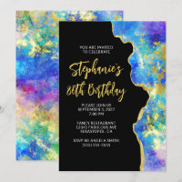 Aqua Blue Purple Fire Opal Gold Glam 80th Birthday