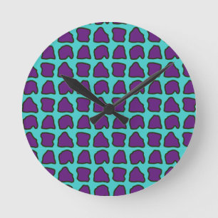 Aqua Blue Purple Giraffe Spots Pattern Round Clock