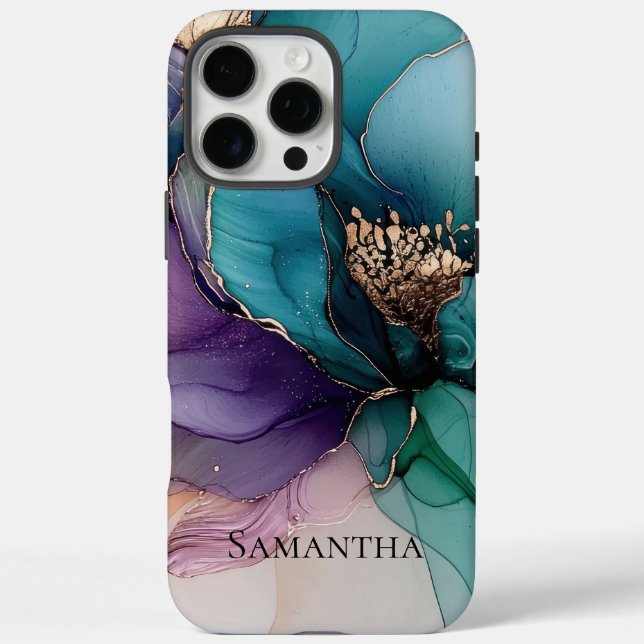 Aqua Blue Purple Gold Floral Case-Mate iPhone Case (Back)