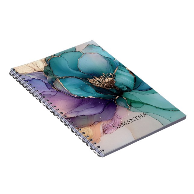 Aqua Blue Purple Gold Floral Notebook (Right Side)