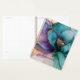 Aqua Blue Purple Gold Floral Planner