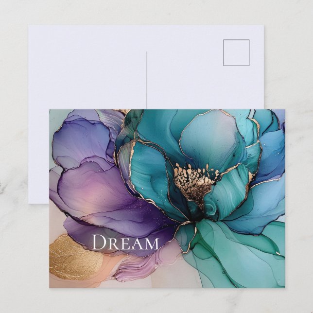 Aqua Blue Purple Gold Floral Postcard (Front/Back)