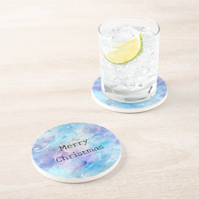 Aqua Blue Purple Ice Snow Christmas Coaster (Side)