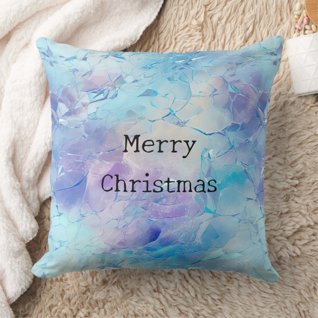 Aqua Blue Purple Ice Snow Christmas Cushion (Blanket)