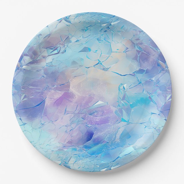 Aqua Blue Purple Ice Snow Christmas Paper Plate (Front)