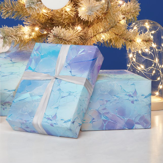 Aqua Blue Purple Ice Snow Christmas Wrapping Paper (Holidays)