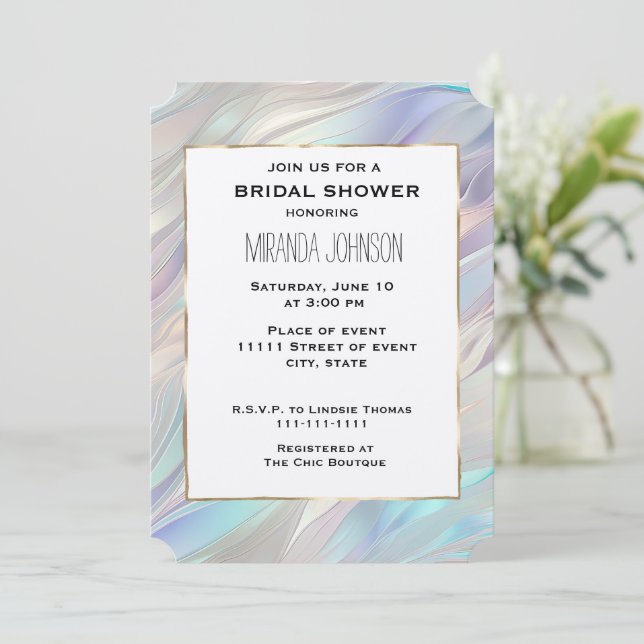 Aqua Blue Purple Pearl White Bridal Shower Invitation (Standing Front)