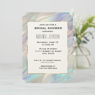 Aqua Blue Purple Pearl White Bridal Shower Invitation